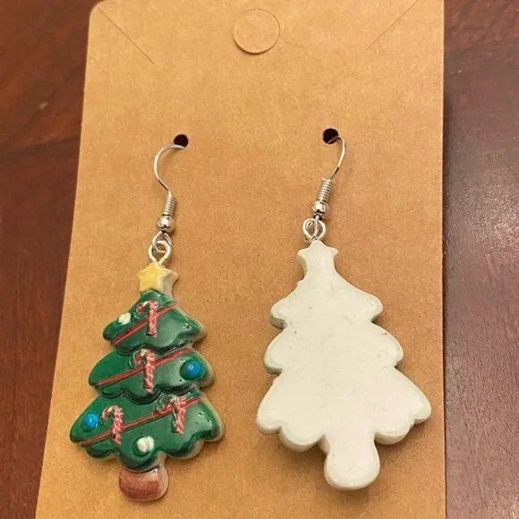 Festive Green Christmas Tree Dangle Earrings - Picture 3 of 4